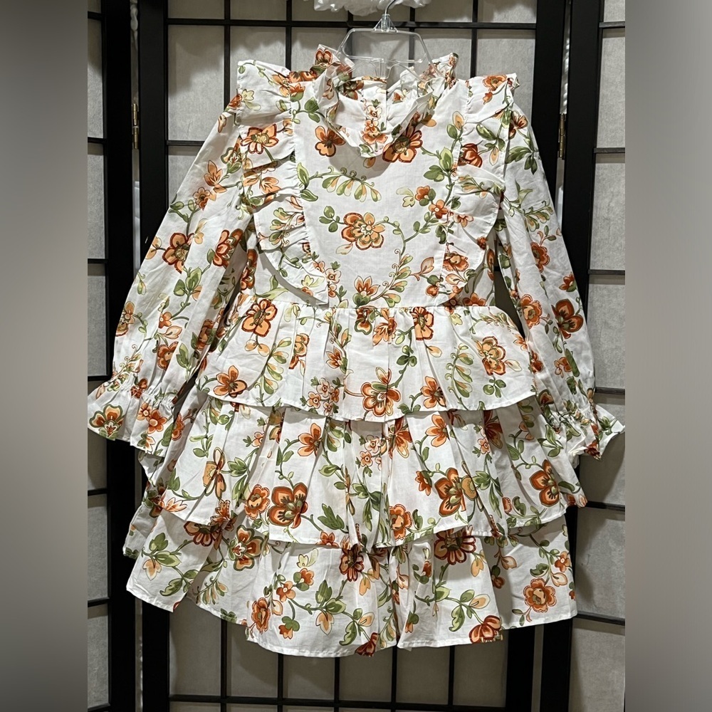 Janie and Jack Orange and Green Floral TIERED CHILD Dress, GIRLS SIZE 4
